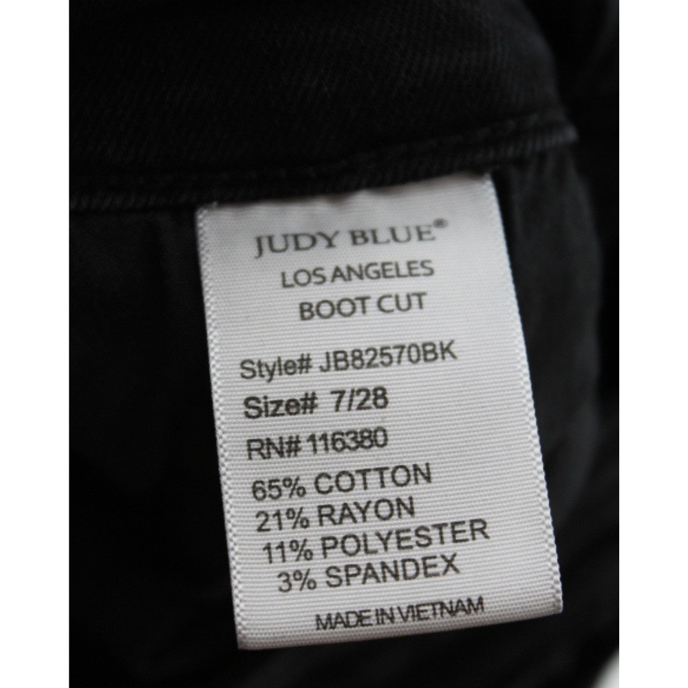 Judy Blue Button Fly Bootcut Jeans Womens 7/28 Black Raw Hem Stretch Denim - Picture 9 of 9